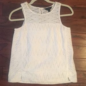 J. Crew White Sleeveless Eyelet Top 0P